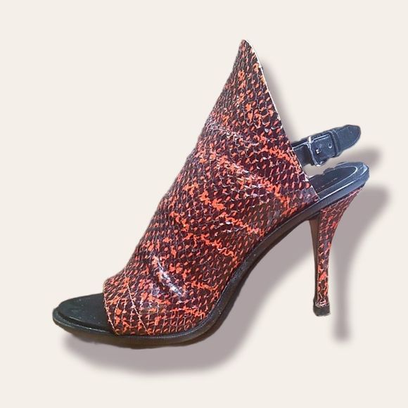 Balenciaga Red Snakeskin Slingback Heeled Sandals - Picture 2 of 10